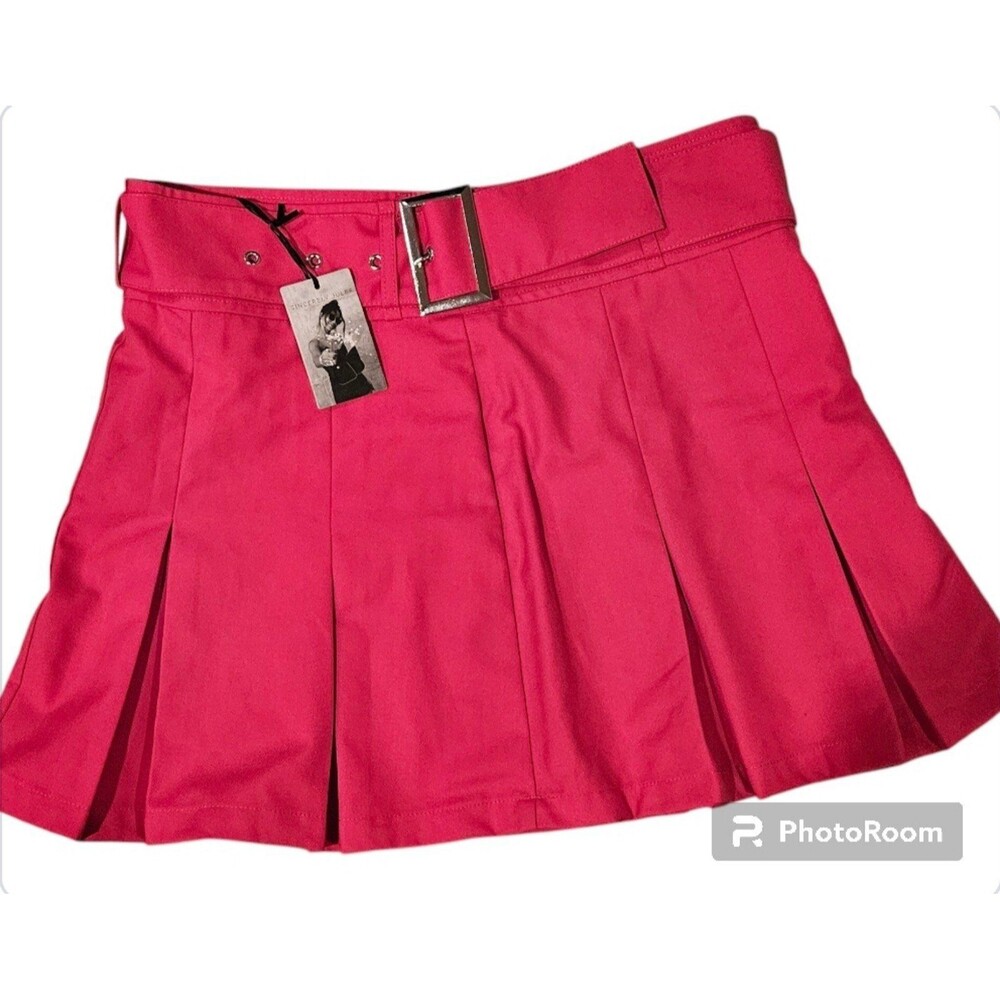 NWT Large Y2K skater pleated belted skirt hot pink